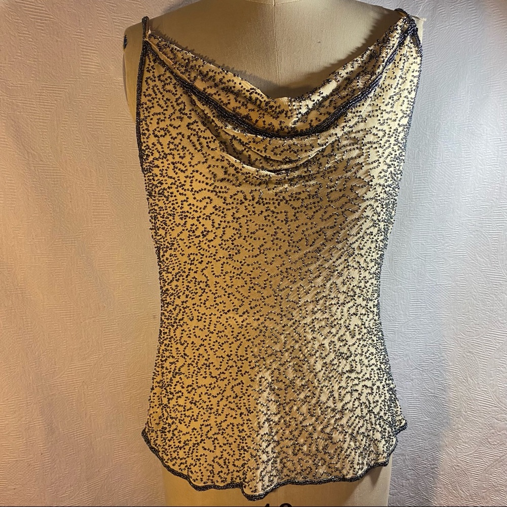 Fancy evening or party top with spaghetti straps and all over beadwork